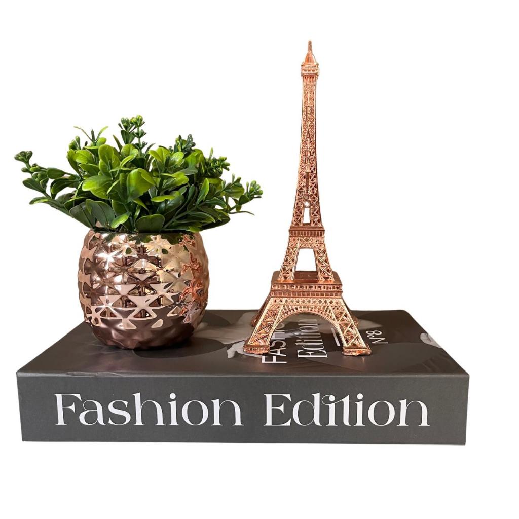 Vaso rose gold cerâmica Torre Eiffel metal livro caixa fake porta objetos moderno decorativo
