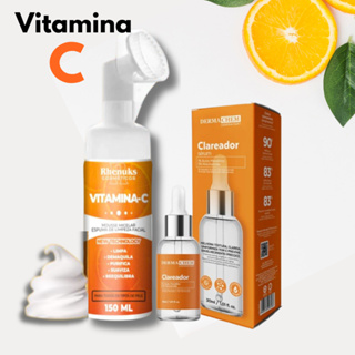 Kit Skincare Mousse Limpeza Facial Vitamina C+Sérum Clareador Dermachem em Oferta na Shopee