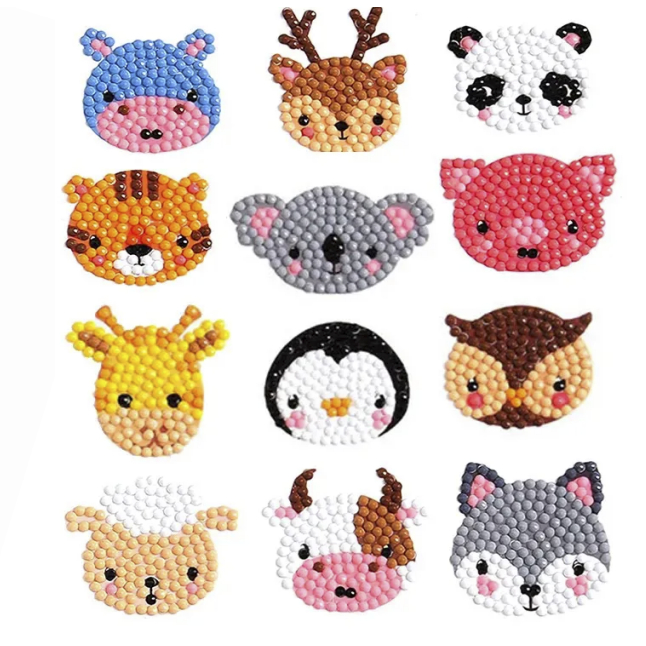 Kit Stickers Adesivos Strass Coloridos Pintura de Diamante Infantil Big Gem Animais-65