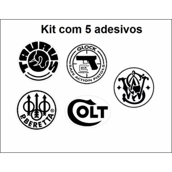 Adesivos Glock Beretta Colt Taurus Smith Wesson Branco 5 Unidades