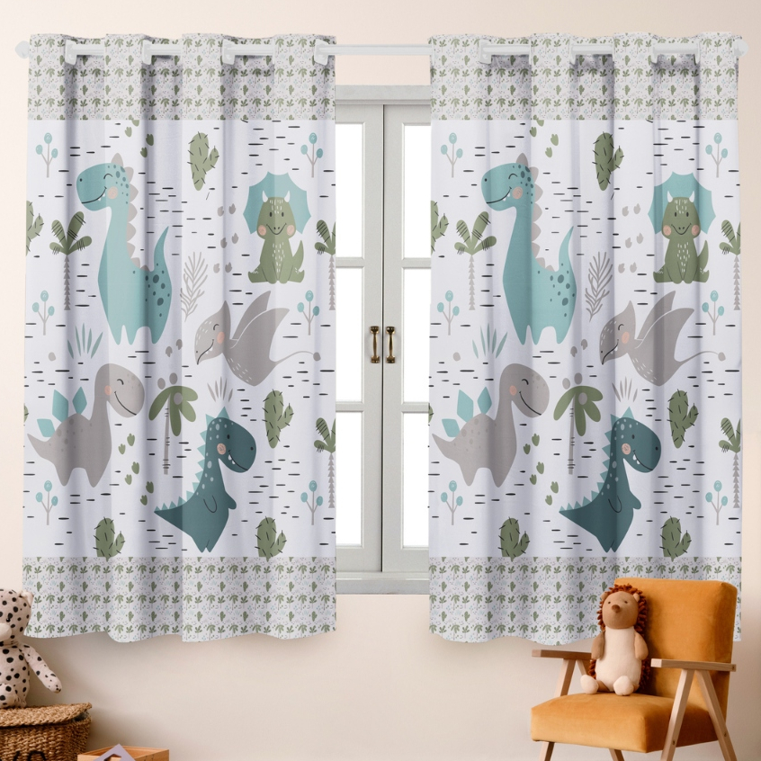 Cortina Dinossauro Dino Menino 2.00 x 1.50 Criança Infantil Para Quarto Bebê Criança