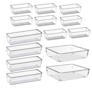 Kit 14 Organizador Multiuso Modular Gavetas Geladeira Armário  Acrílico Cristal e Fume