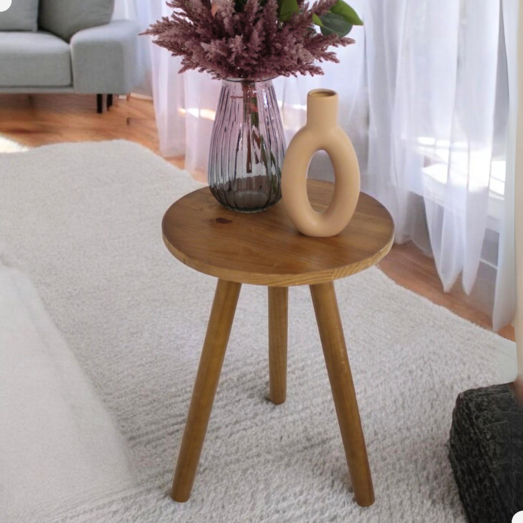 Mesa de Canto Apoio Sofa Tripe Pé Palito Madeira Mesinha Redonda Decorativa