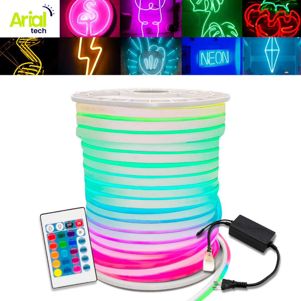 Fita Neon Led 10 Metros Flexível + Fonte E Controle Rgb Decoração Natal