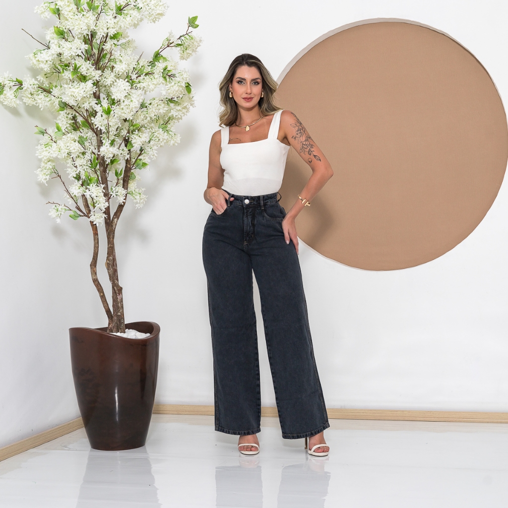 Calça Feminina Wide Leg pantalona cinza grafite