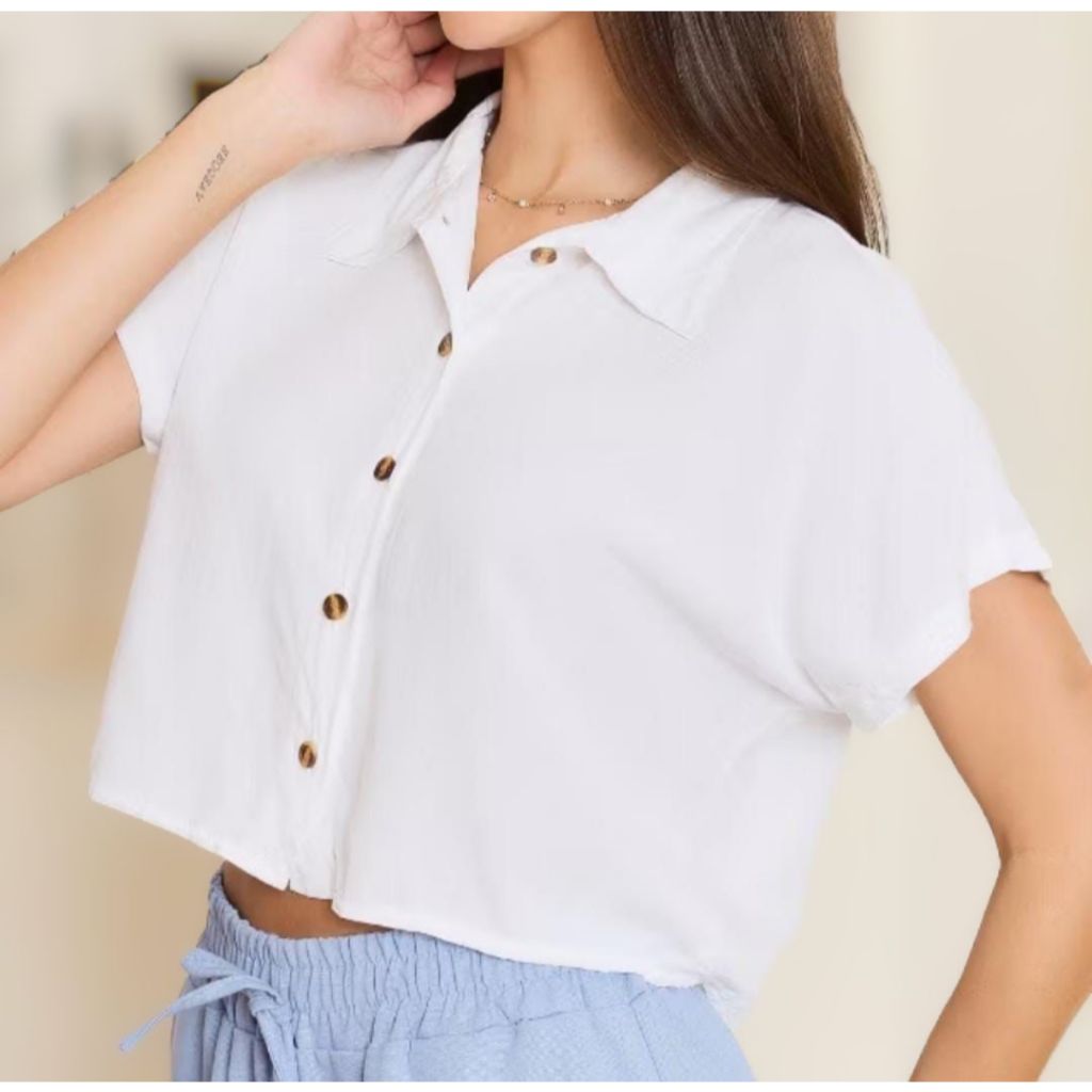 Blusa Camisa Feminina com Manga curta e Botões