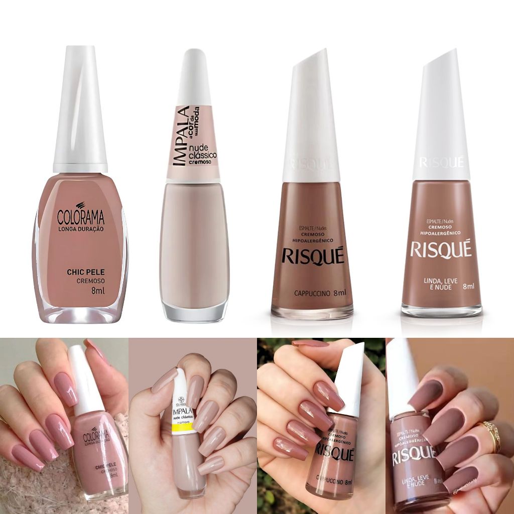 Kit 4 Esmalte Impala + Colorama + Risque Atacado Tons Nude Mais Vendidos 8ml