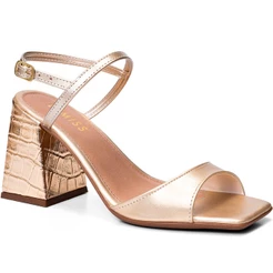 Sandália Feminina Lumiss Salto Alto Bloco Bico Quadrado Fivela Croco
