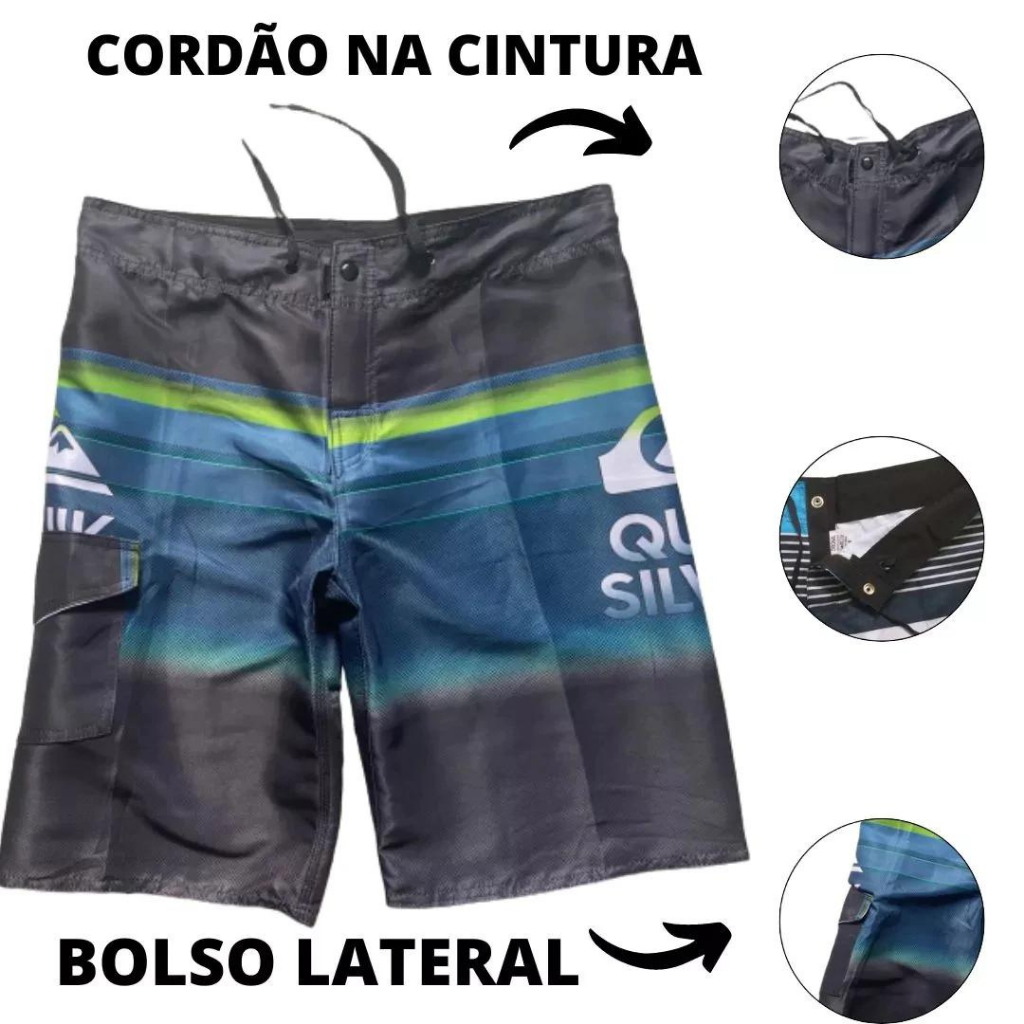 Kit 2 Bermuda Masculina De Elastano Shorts De Velcro E Cordão Bermuda Surfista Praia E Piscina Com Bolso Short Surfe