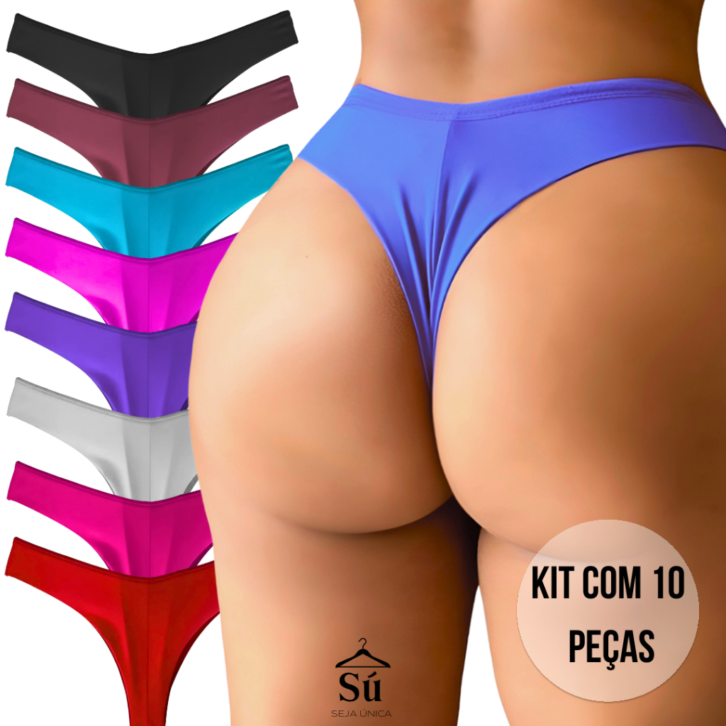 Kit 5 ou 10 Calcinhas Fio Dental Duplo Sem Costura no Bumbum Não Marca Empina Bumbum