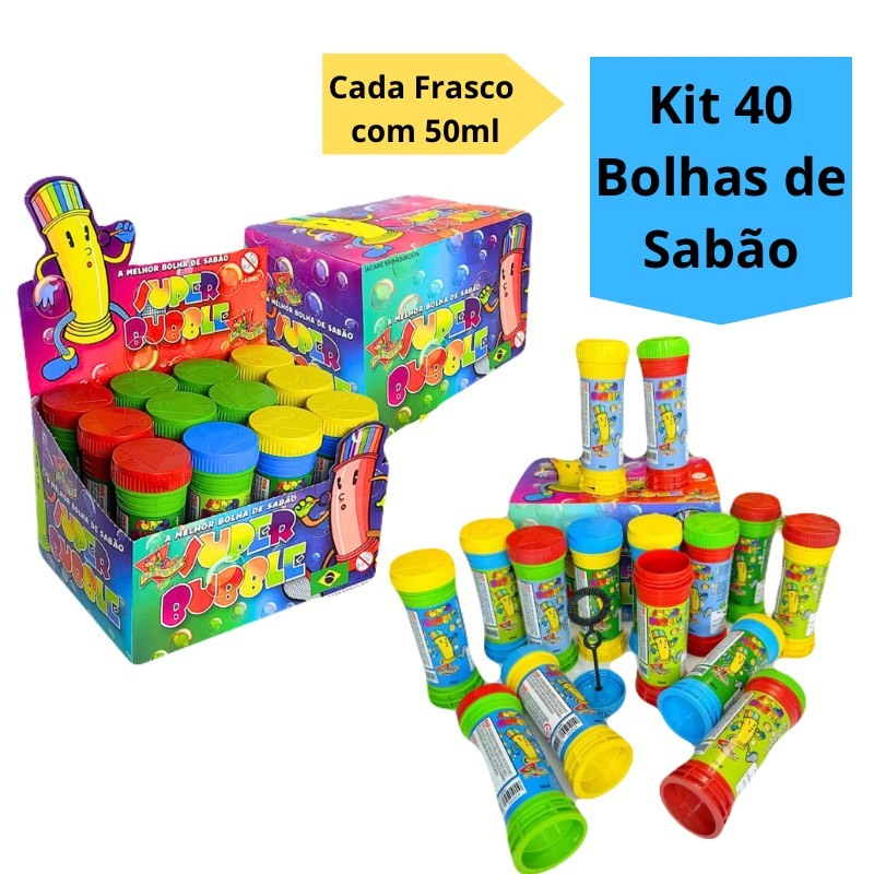 Kit 40 Bolha de Sabão Kit Lembracinha Bolinha de Sabão Festa Brinquedo Infantil Escolar