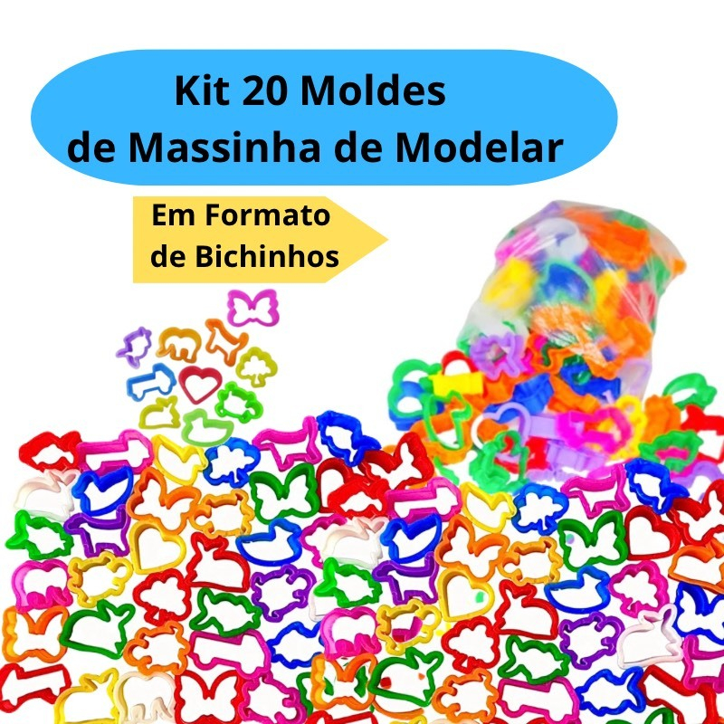 Kit 20 Moldes Forminha Cortador para Massinha de Modelar Kit Festa Lembrancinha Infantil Escolar