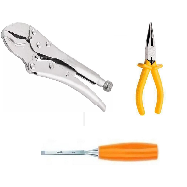 Kit Alicate curvo + Alicate Bico Meia Cana 6+Formão Chanfrado 6Mm