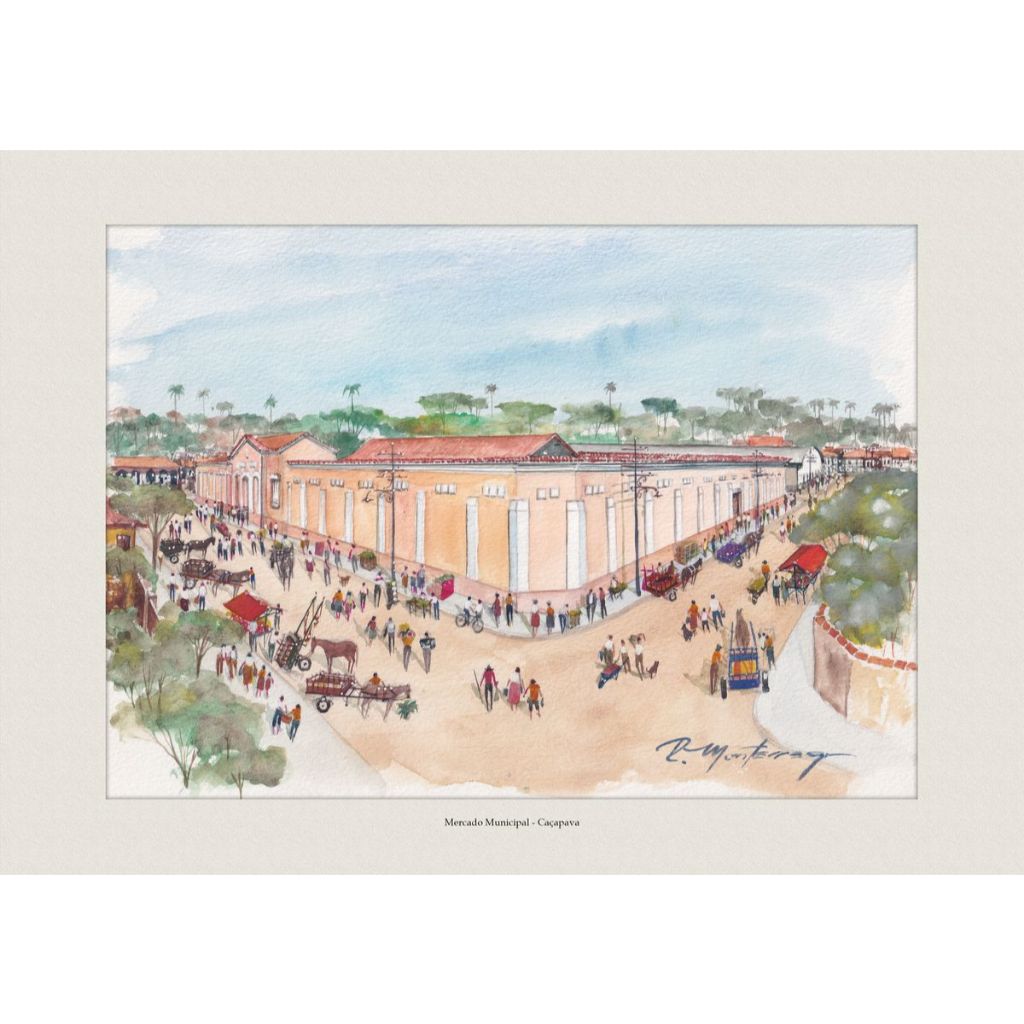 Pintura em Aquarela | Mercado Municipal - Caçapava | Quadro Decorativo | Decoração Elegante | A4