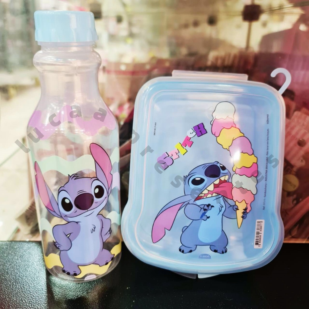 Kit stitch Sanduicheira Infantil + Garrafa Retrô  500ml Plasútil menino / homem aranha/marvel/Capitão América/hulk/dinossauro