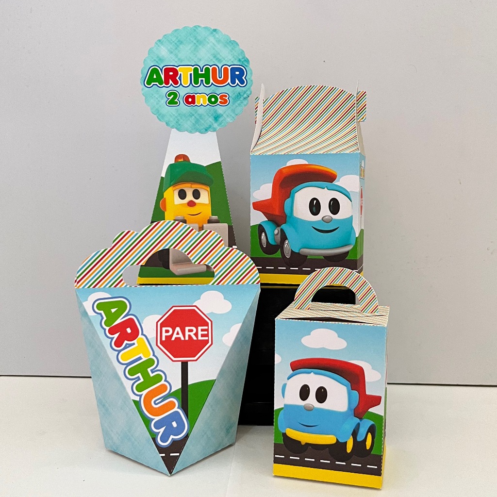 Kit Pegue e Monte Léo o Caminhão - kit festa - lembrancinha - aniversario - caixinhas personalizadas - festa infantil