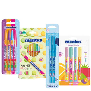 Kit Canetas Azul Colorida Marca Texto e Canetinha Mentos Compactor