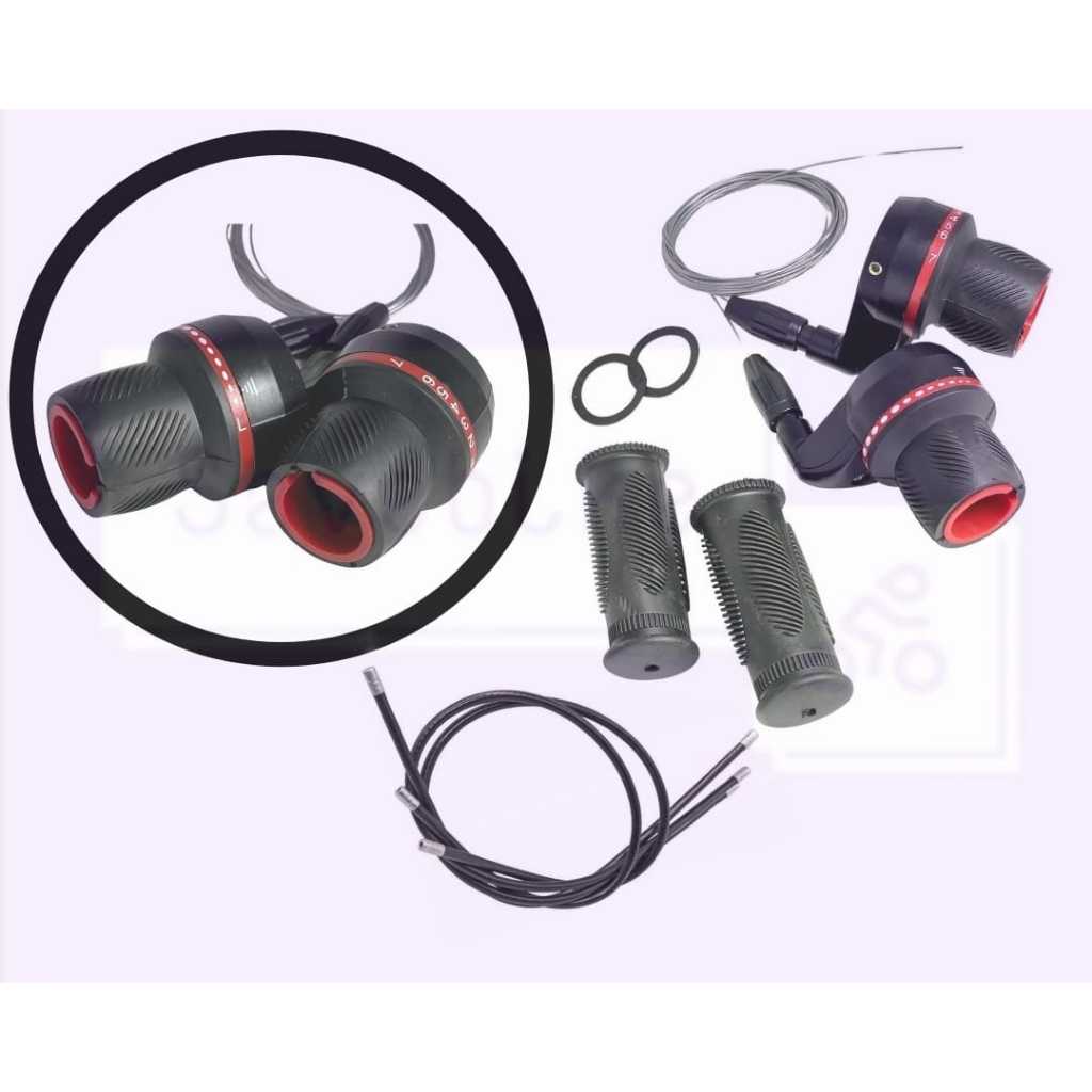 Alavanca Passador Trocador De Marcha Bicicleta 18 E 21 Marchas Punho Grip Shif + Par de Manopla e Cabos em Oferta na Shopee