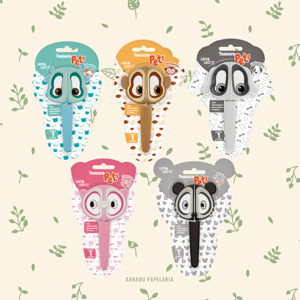 Tesoura Escolar Infantil Pets Blister Unidade com capa protetora- Leo&Leo - Leoeleo em Oferta na Shopee