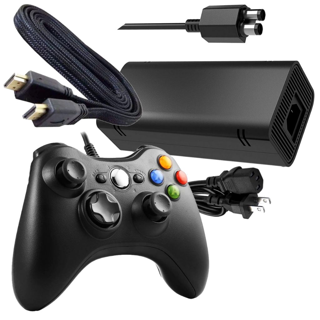 Kit Controle Xbox 360 Manete + Cabo Força + Hdmi + Fonte Bivolt Video Game Xbox 360 Slim