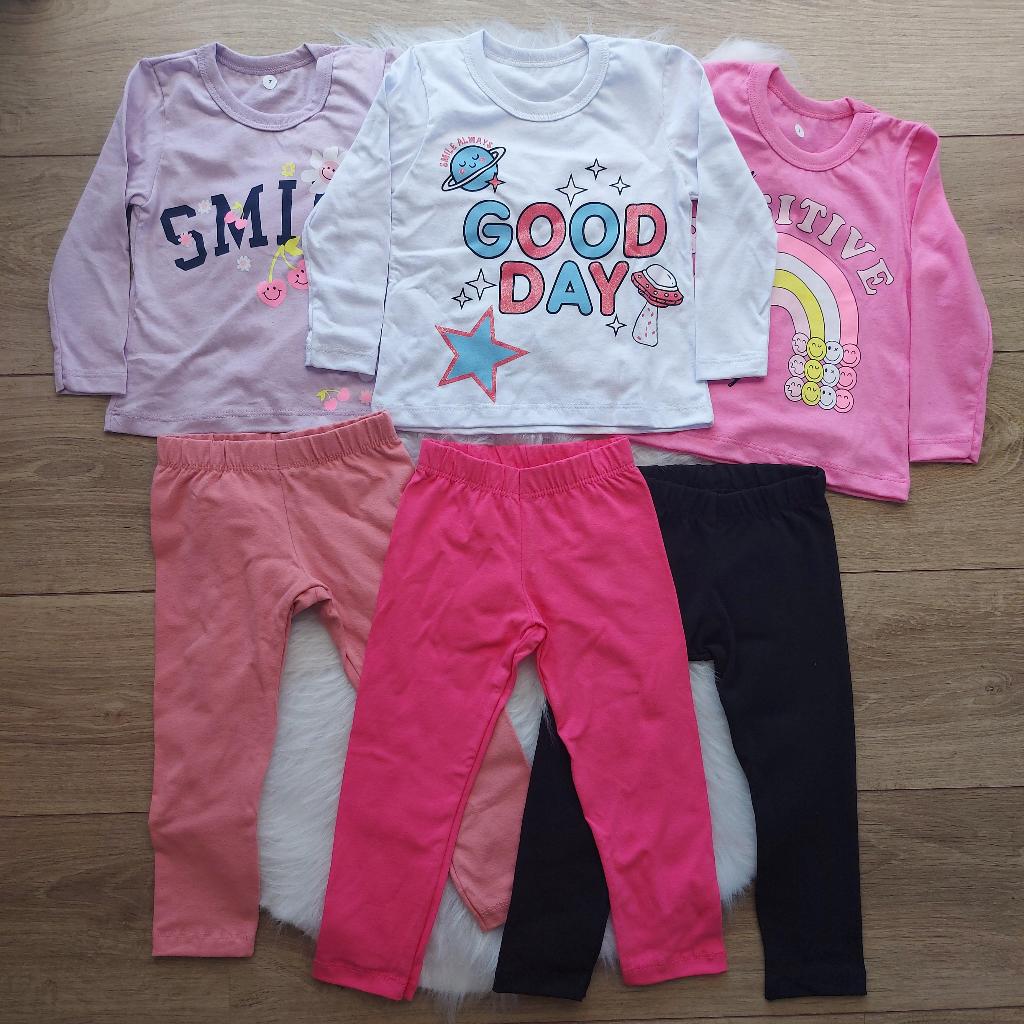 Kit Sortido 3 Conjuntos Infantil Menina Meia Estação 1 ao 10 - 3 Camisetas + 3 Leggings