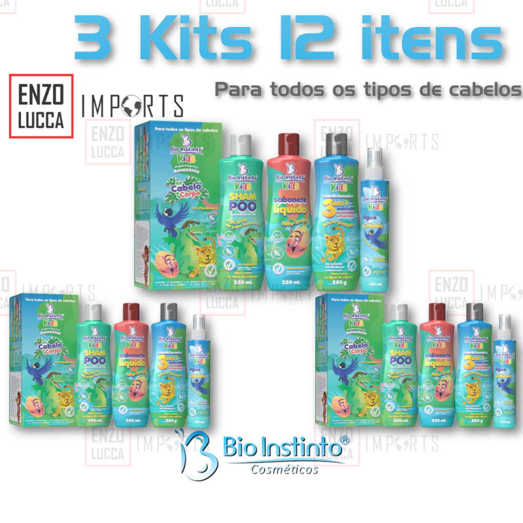 3 Kits Cabelo e Corpo Kids Bio Instinto em Oferta na Shopee