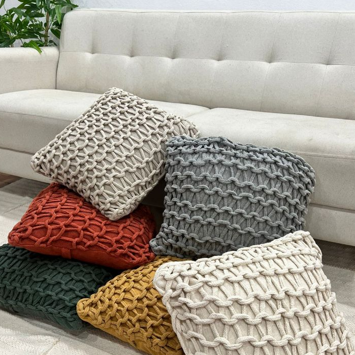 Capa de Almofada Corda Trançada Decorativa Rustica Boho Verde Musgo Crú Cinza Terracota Mo...