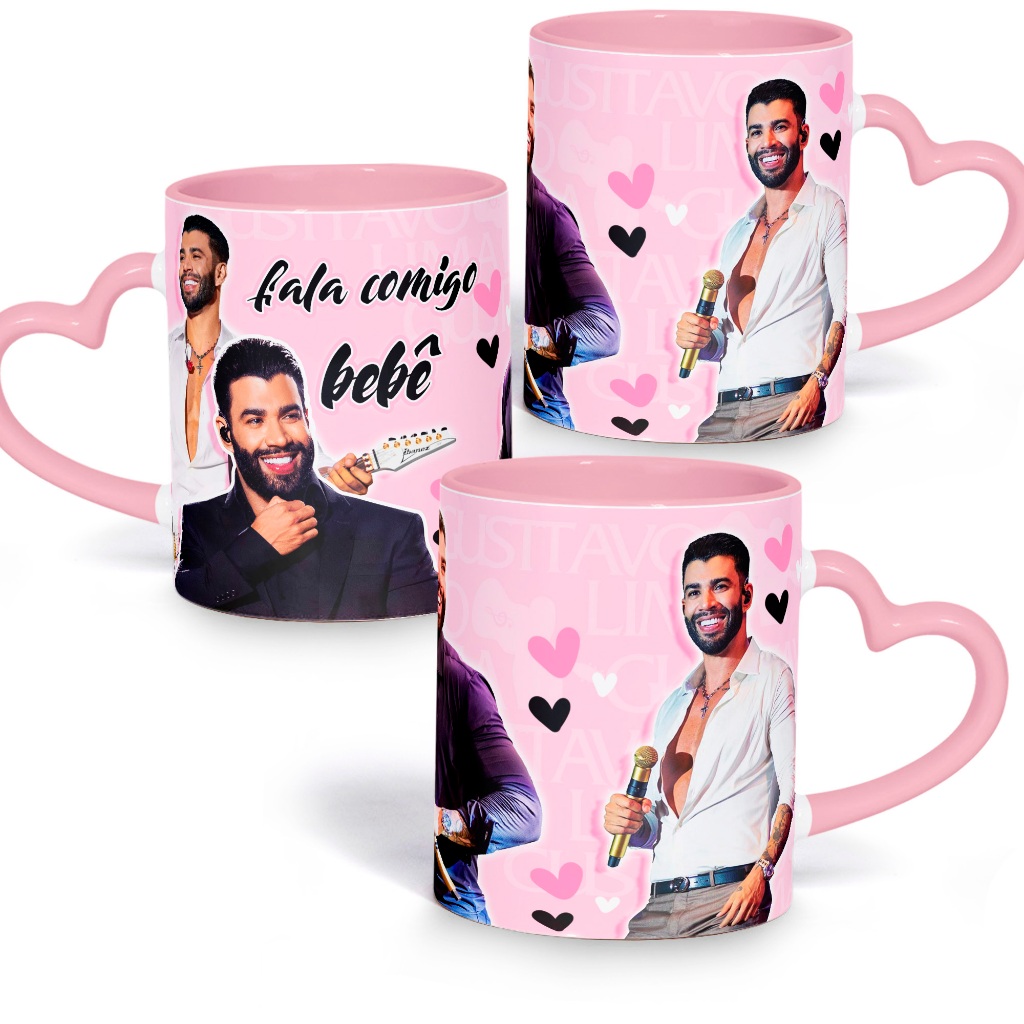 Caneca Gustavo Lima Fala Comigo Bebe Alça em Formato de Coração Personalizada