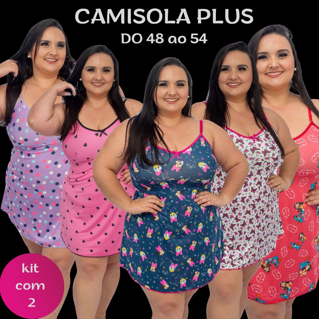 KIT com 2 Camisolas Plus Size Vestido de Dormir Extra Grande Camisola XGG