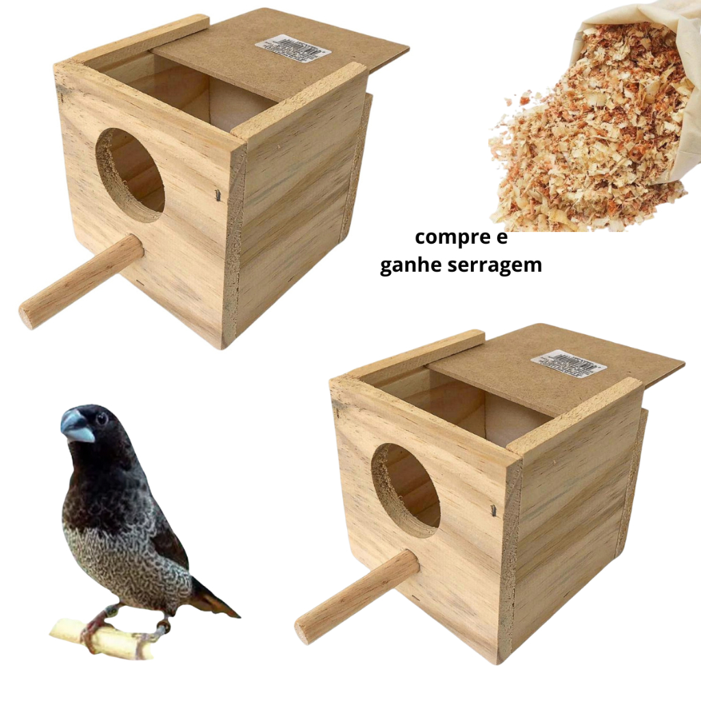 Kit 2 Ninho de Madeira Para Manon Reprodução Criação + Serragem em Oferta na Shopee