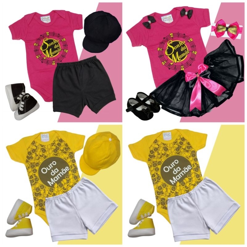 Body Bebê Temático Sonho da Mamãe / Ouro da Mamãe Fantasia Mesversário Ítens Opcionais