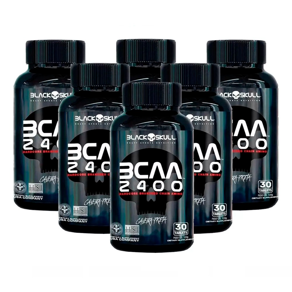 Kit 6x Bcaa 2400 - 30 Tabletes cada - Caveira Preta / Black Skull