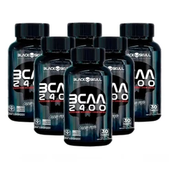 Kit 6x Bcaa 2400 - 30 Tabletes cada - Caveira Preta / Black Skull