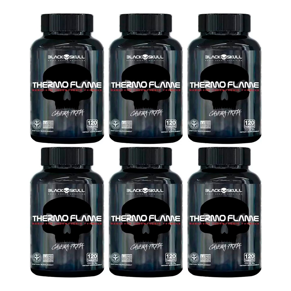 Kit 6x Termogênico Thermo Flame - 120 Tabletes cada - Caveira Preta / Black Skull
