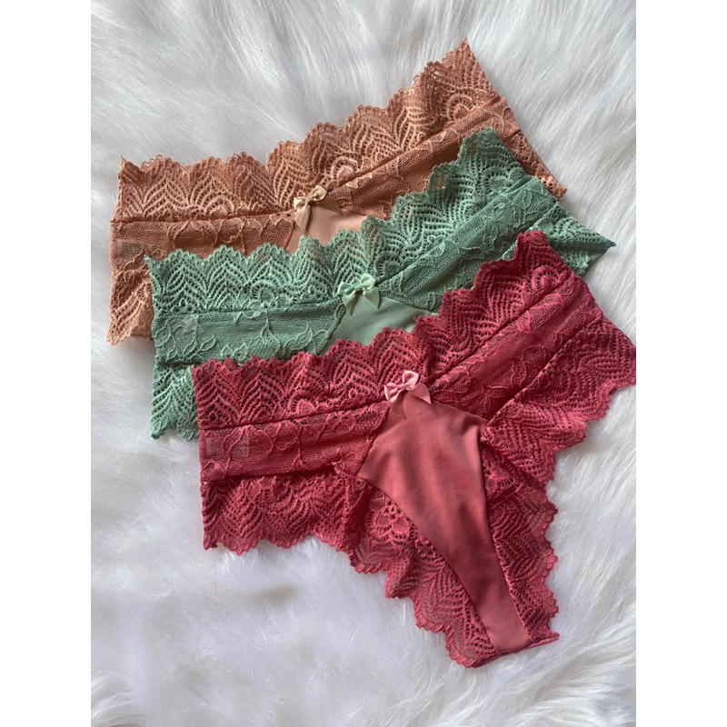KIT 3 Calcinhas Allana Fio Duplo Renda Luxo Cintura Alta Conforto forro 100% algodão lingerie feminina em Oferta na Shopee