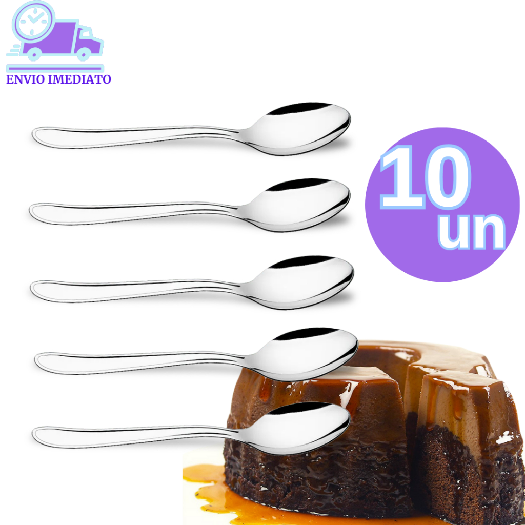 Kit 10 Colher de Sobremesa Aço Inox Sorvetes Pudim Bolos Mousses para Casas Restaurantes Padaria Confeitaria Pizzaria Buffet