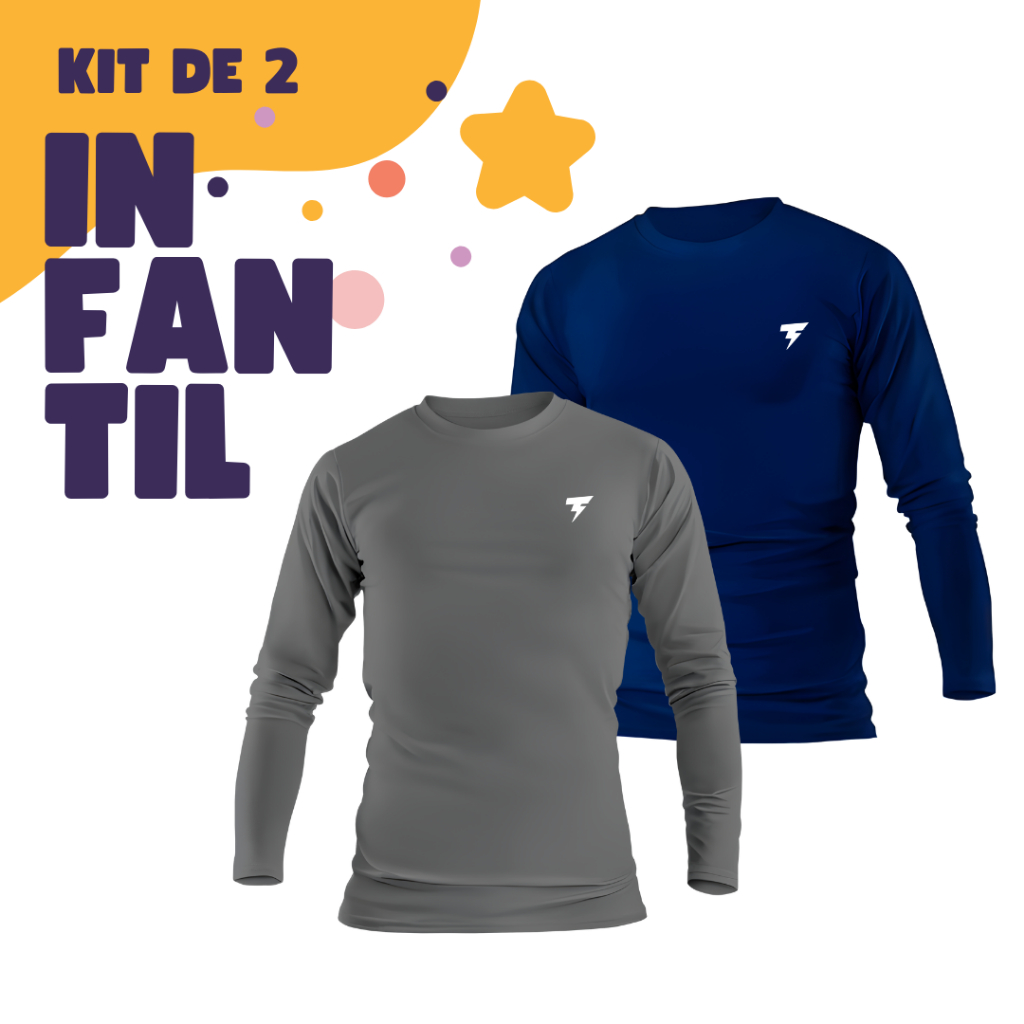 Kit 2 Camiseta Infantil Proteção Solar Blusa Termica Infantil Juvenil Masculino/Feminino Manga Longa