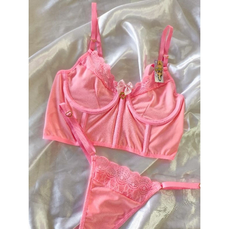 Conjunto de lingerie pingente sexy cropped verão com arco e regulagem e pingente de coração(Izabela)