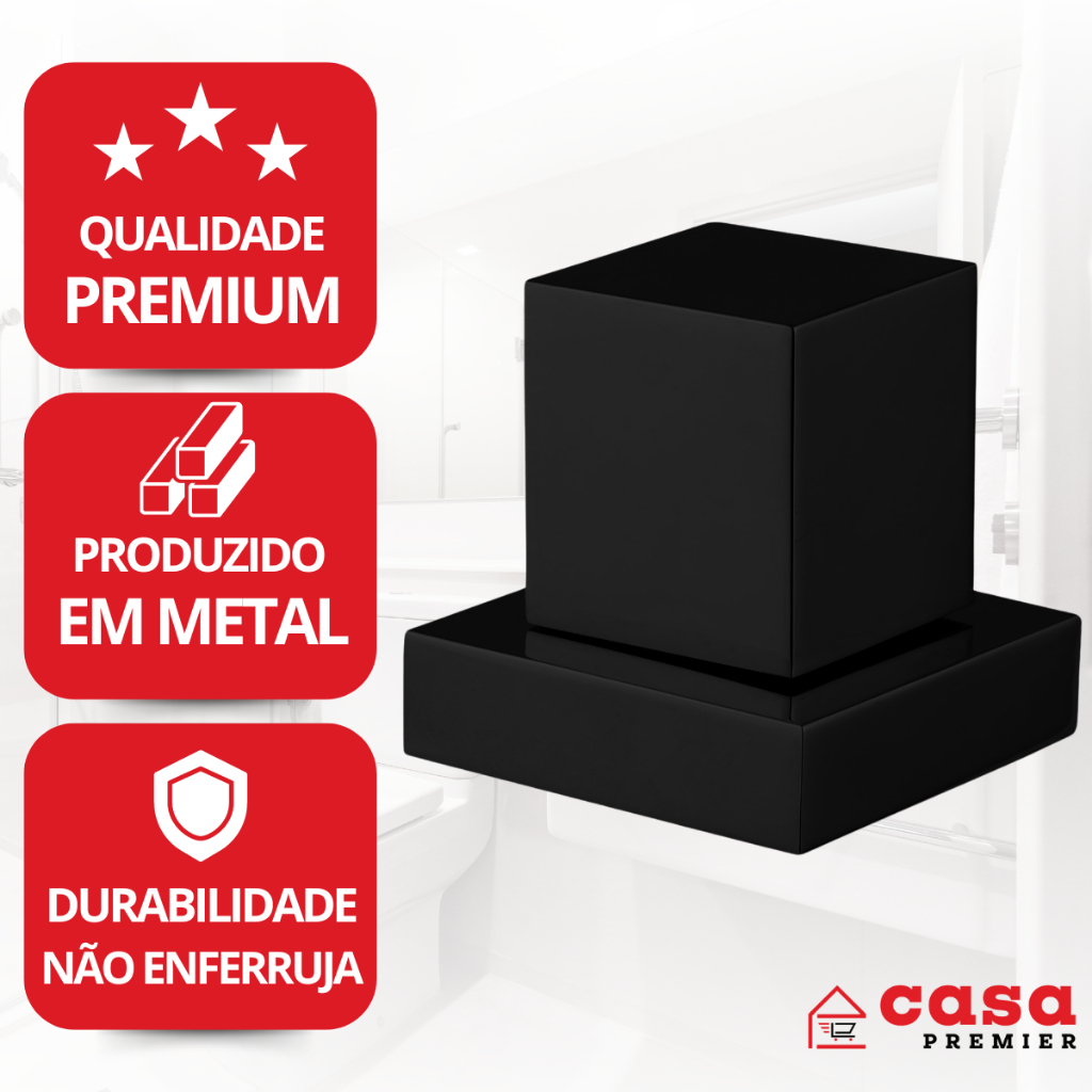 Acabamento Deca Quadrado Preto Para Registro Banheiro Chuveiro Pressão Gaveta 1/2 e 3/4 Me...