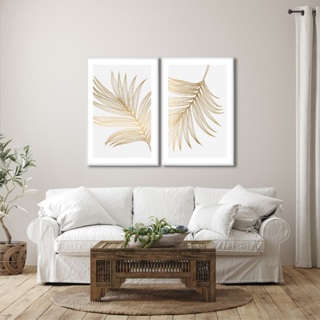Quadro Decorativo Serenidade Dourada moldura Branca Com Vidro 50x75 em Oferta na Shopee