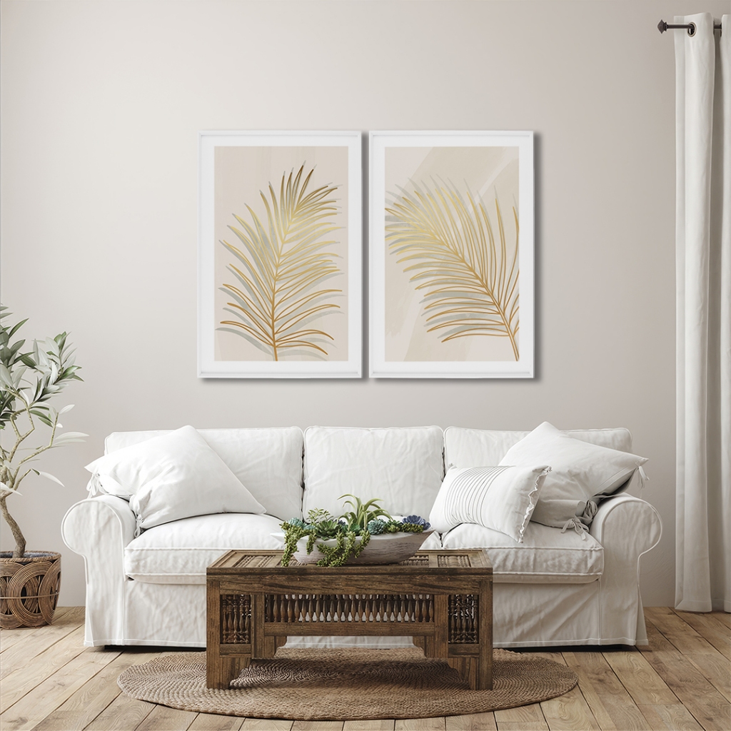 Quadro Decorativo Folhas de Ouro moldura Branca Com Vidro 50x75 em Oferta na Shopee