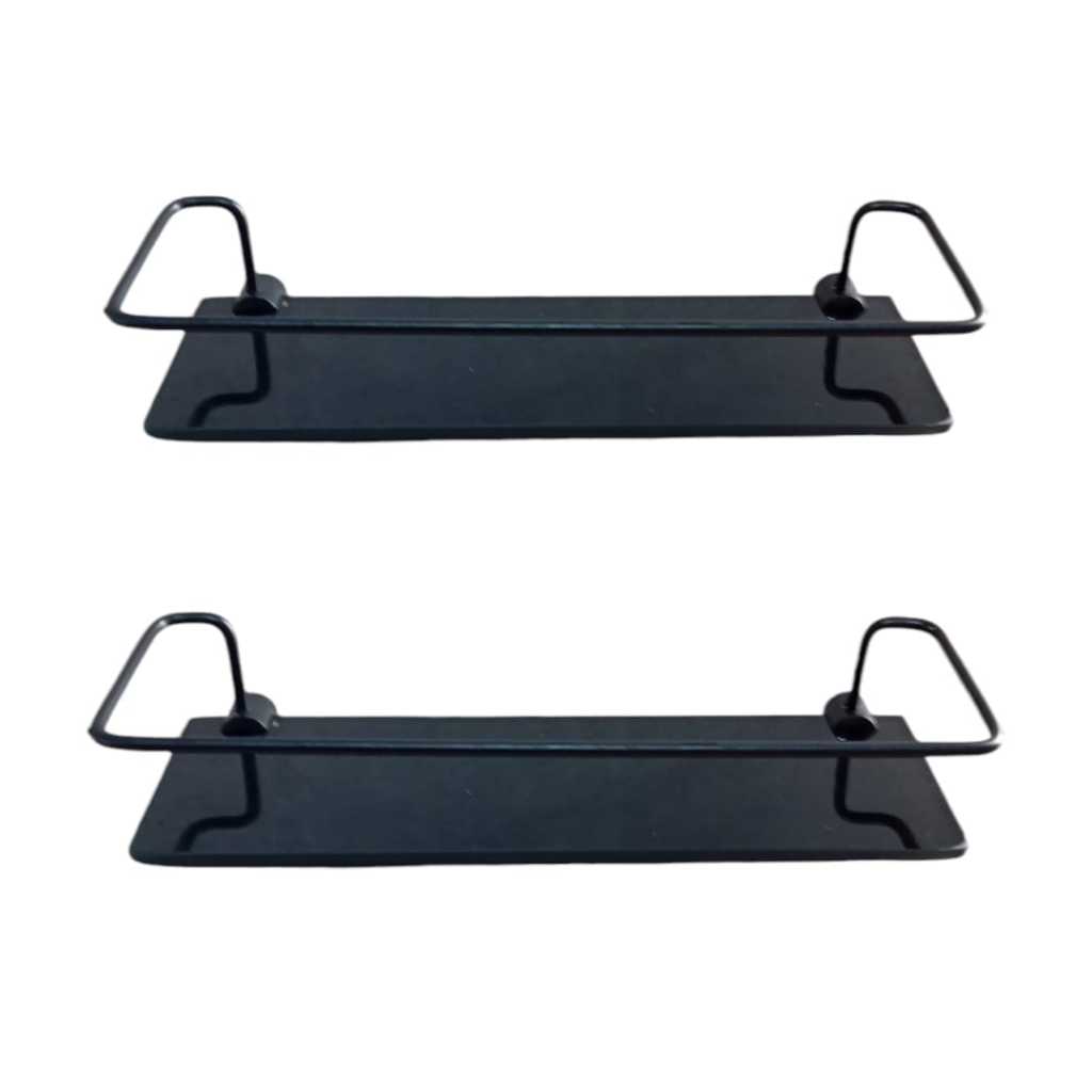 Porta Shampoo Para Banheiro Reto Base De Vidro Kit Com 2 Unidades Organizador De Box Preto Fosco