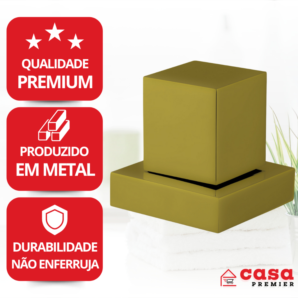Acabamento 100% Metal Registro Quadrado 1/2 ou 3/4 Padrão Deca Metal Pressão Gaveta Dourado Fosco