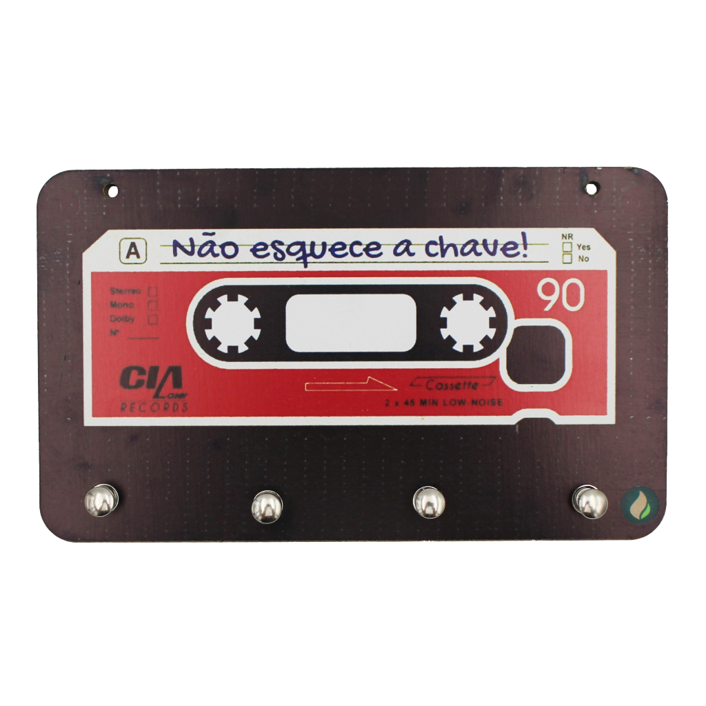 Porta Chaves Decorativo em MDF Retrô – Design Fita Cassete K7 Vintage para Parede