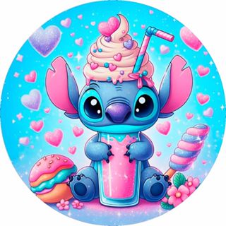 Painel em Lona Redondo Festa Stitch em Oferta na Shopee