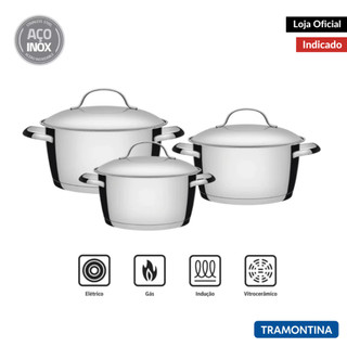 Jogo de Panelas Tramontina Aço Inox Kit 3 4 5 Peças Allegra Frigideira Fervedor Caçarola em Oferta na Shopee