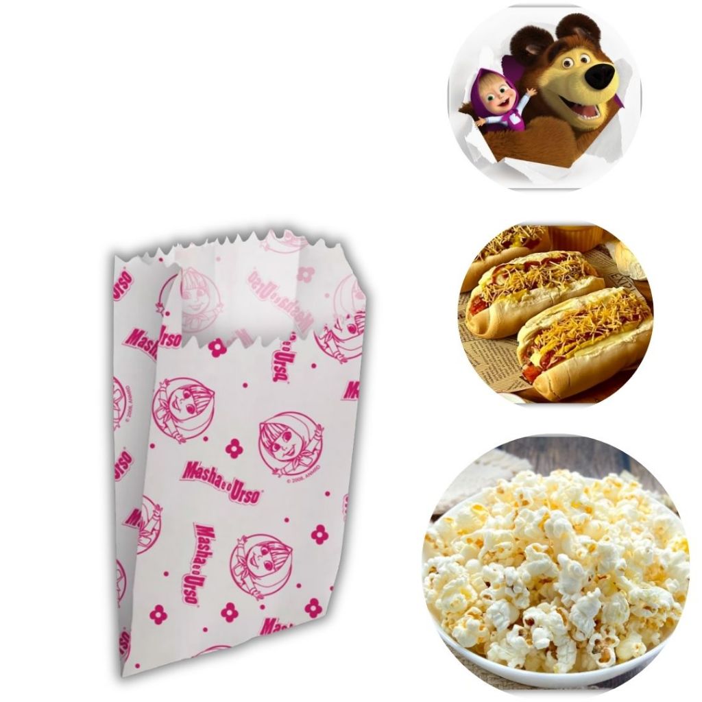 50 ~ 200 SACO DE PIPOCA, HOT DOG  MASHA E O URSO CLASSICA  Regina