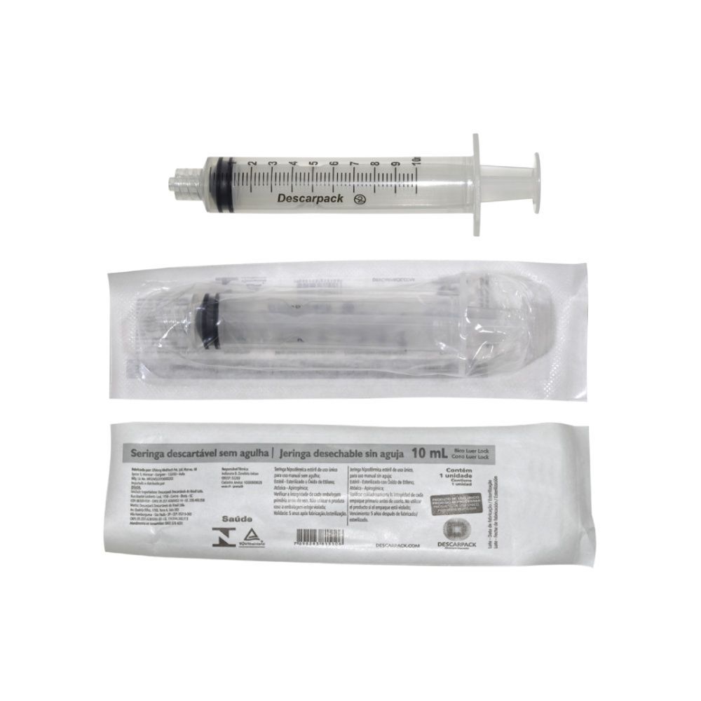 Seringa 10ml Luer Lock Bico Rosca Sem Agulha Caixa 100un