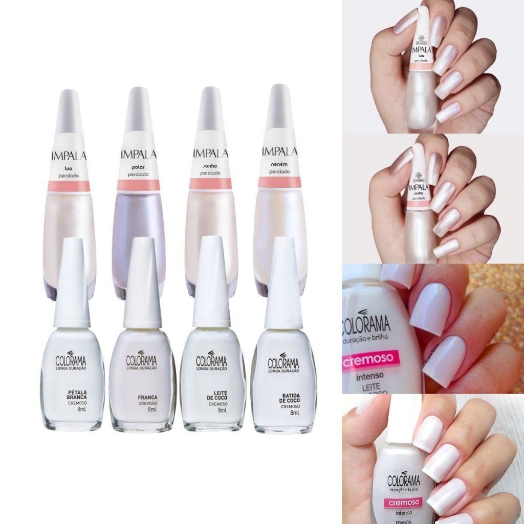 Kit 8 Esmaltes Impala Colorama Tons Brancos Perolado Esmalte Atacado Francesinha 8ml