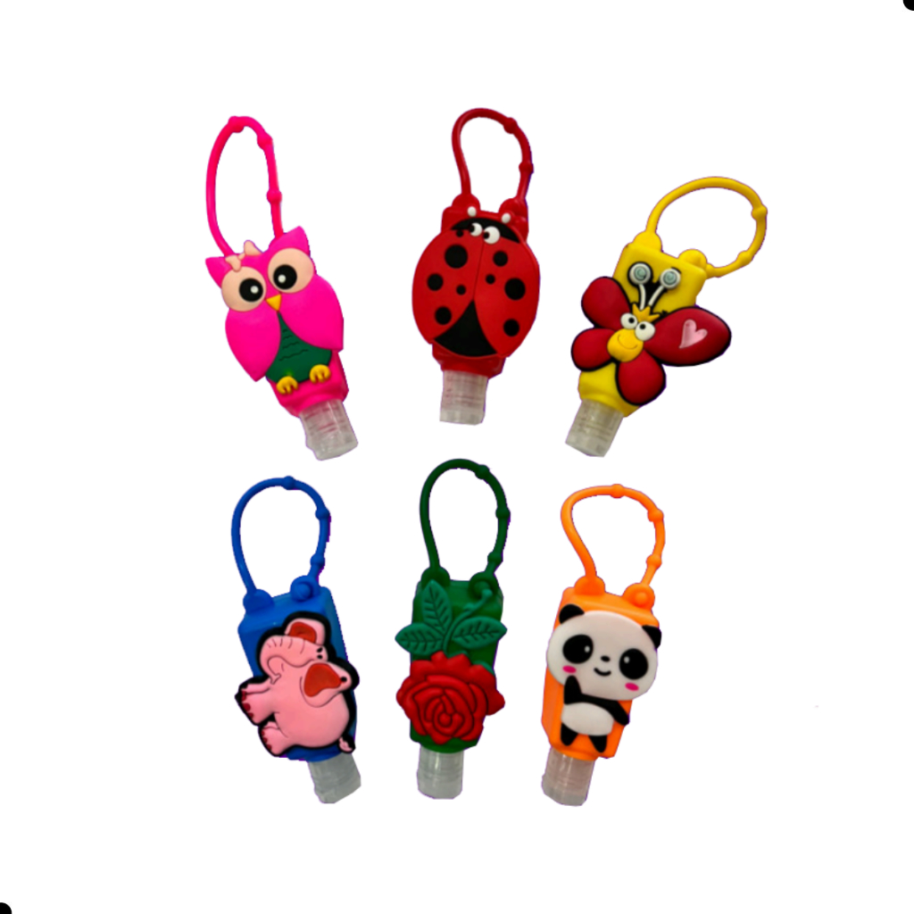 12 Porta Álcool em Gel Portátil 30ml Chaveiro frasco Silicone Garrafinha Higienizadora para mão